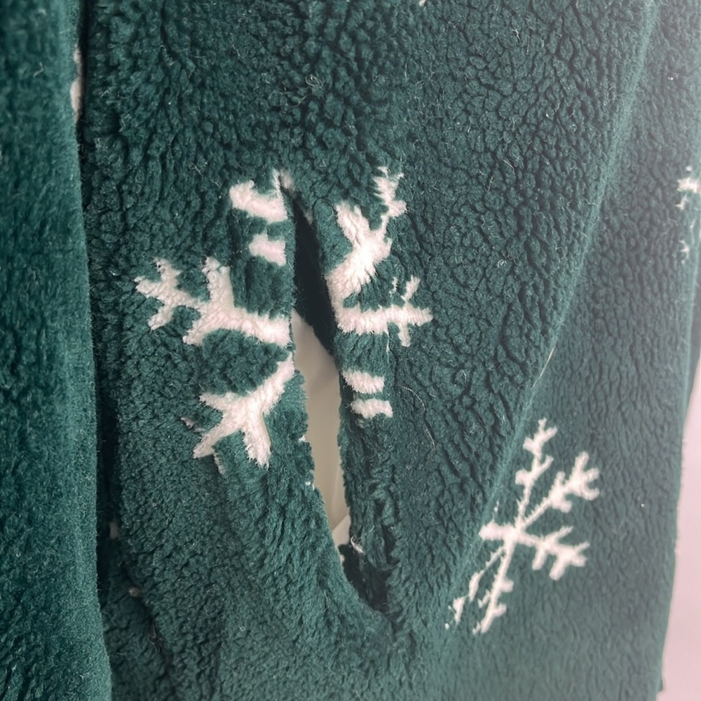 Vintage Nordic Lights Snowflake Green/White Fleece Hooded Reversible Jacket XXL - Picture 8 of 15